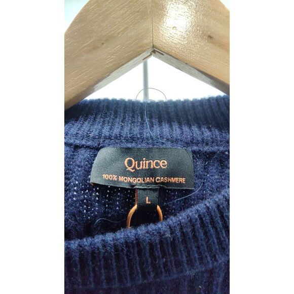 Quince Women Mongolian Cashmere Fisherman Crewneck Sweater Navy Sleeved Top L - Picture 3 of 3